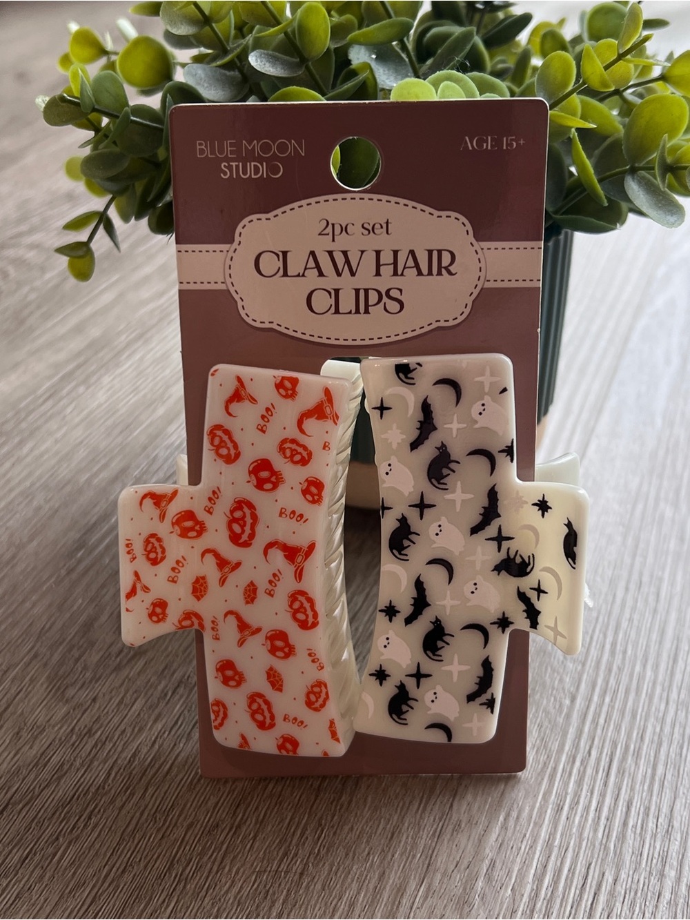Blue Moon Studio Halloween Claw Hair Clips 2pc Set Spooky Pumpkin Bat Cat NEW